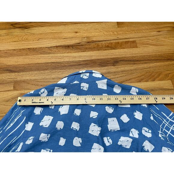 Ali Miles Women's L Blue Button-Up Tunic Shirt Abstract Wearable Art Polka Dot - Picture 9 of 9